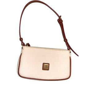 Dooney & Bourke Lexi Crossbody Creamy White Pebbled Leather Brown Trim Red Linin